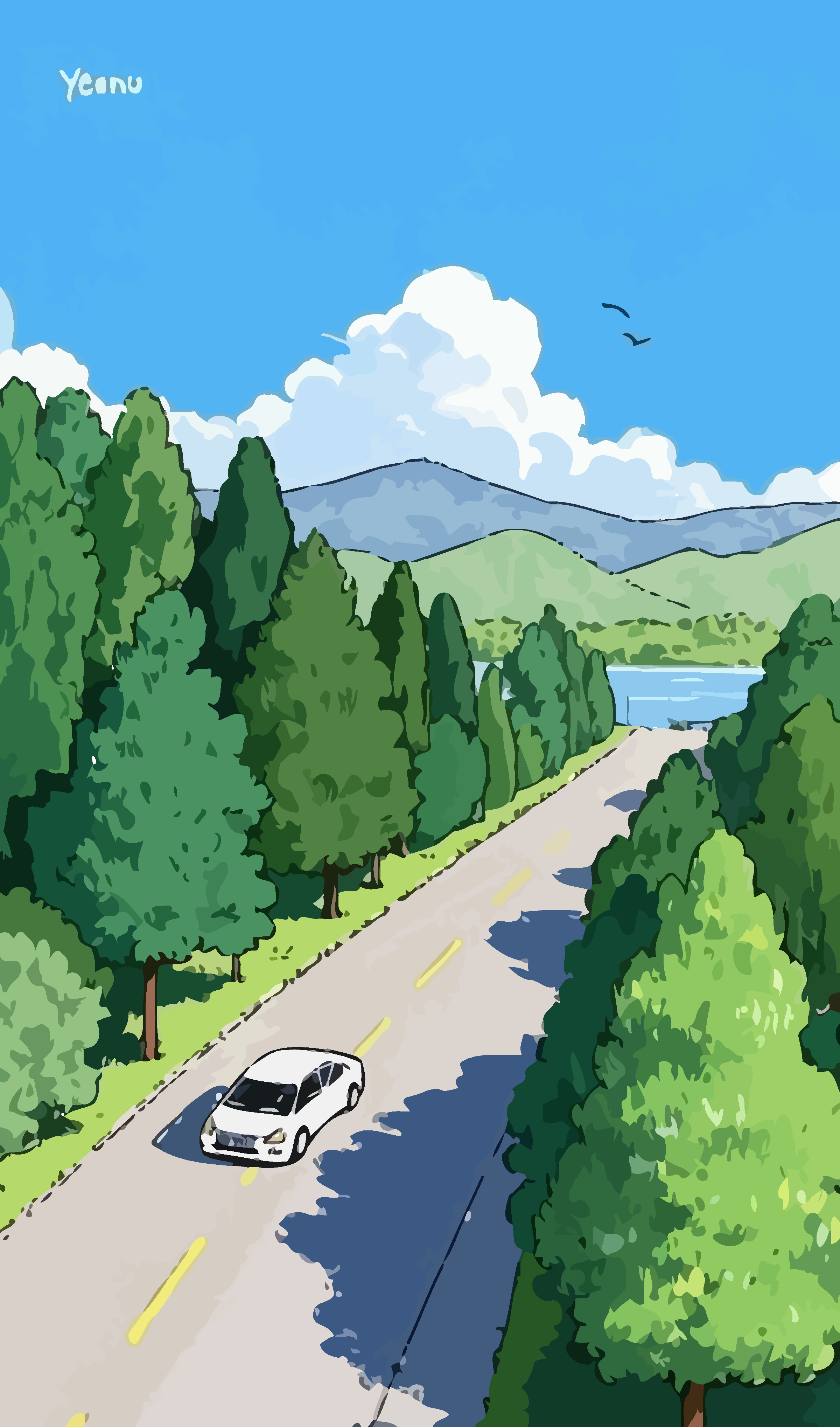 公路交通风景矢量插画图形素材