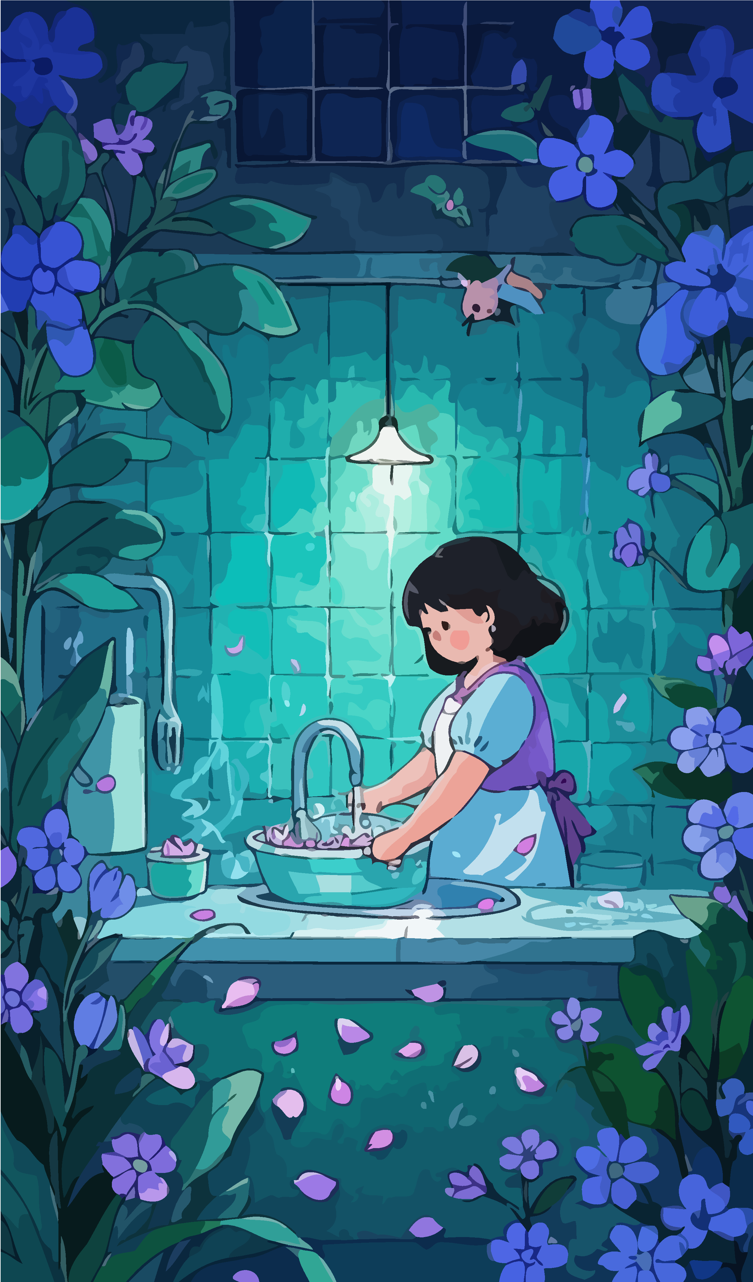 洗碗女人做家务的女人矢量插画图形素材