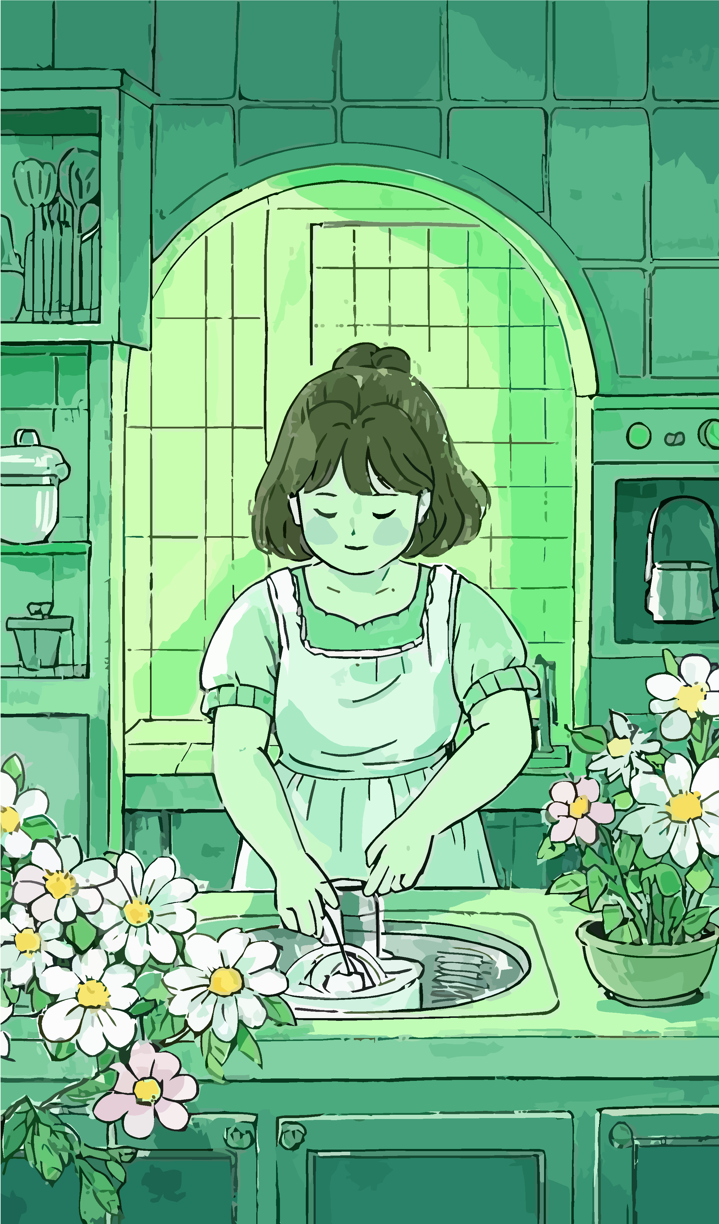 洗碗女人做家务的女人矢量插画图形元素素材