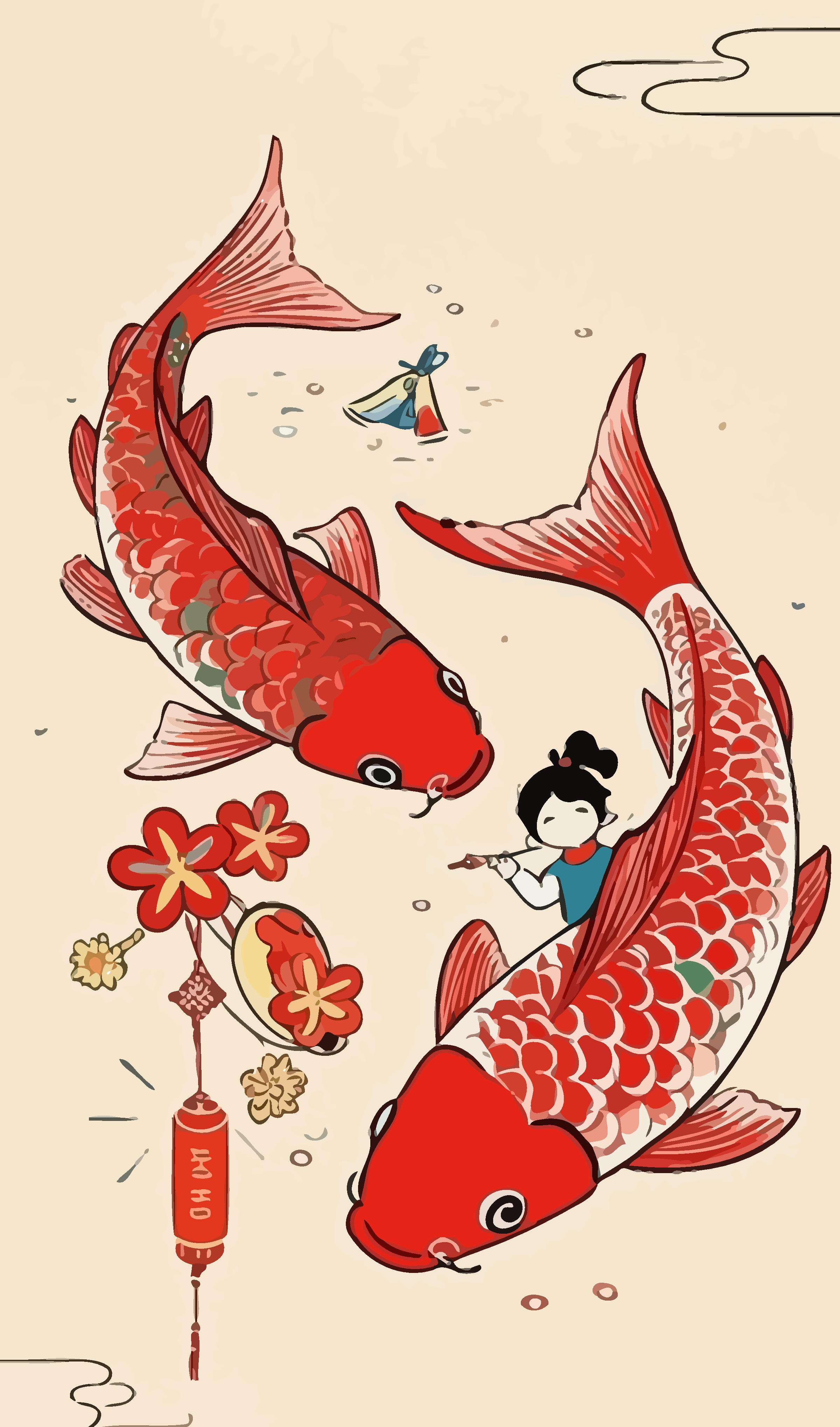 红色锦鲤矢量插画图形元素素材
