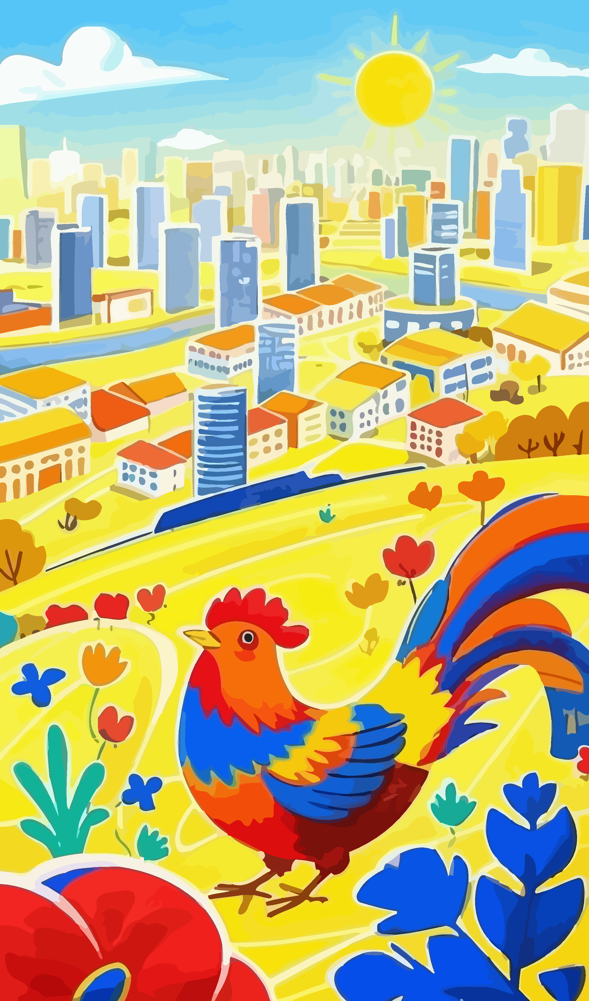 七彩锦鸡的黑猫矢量插画图形素材