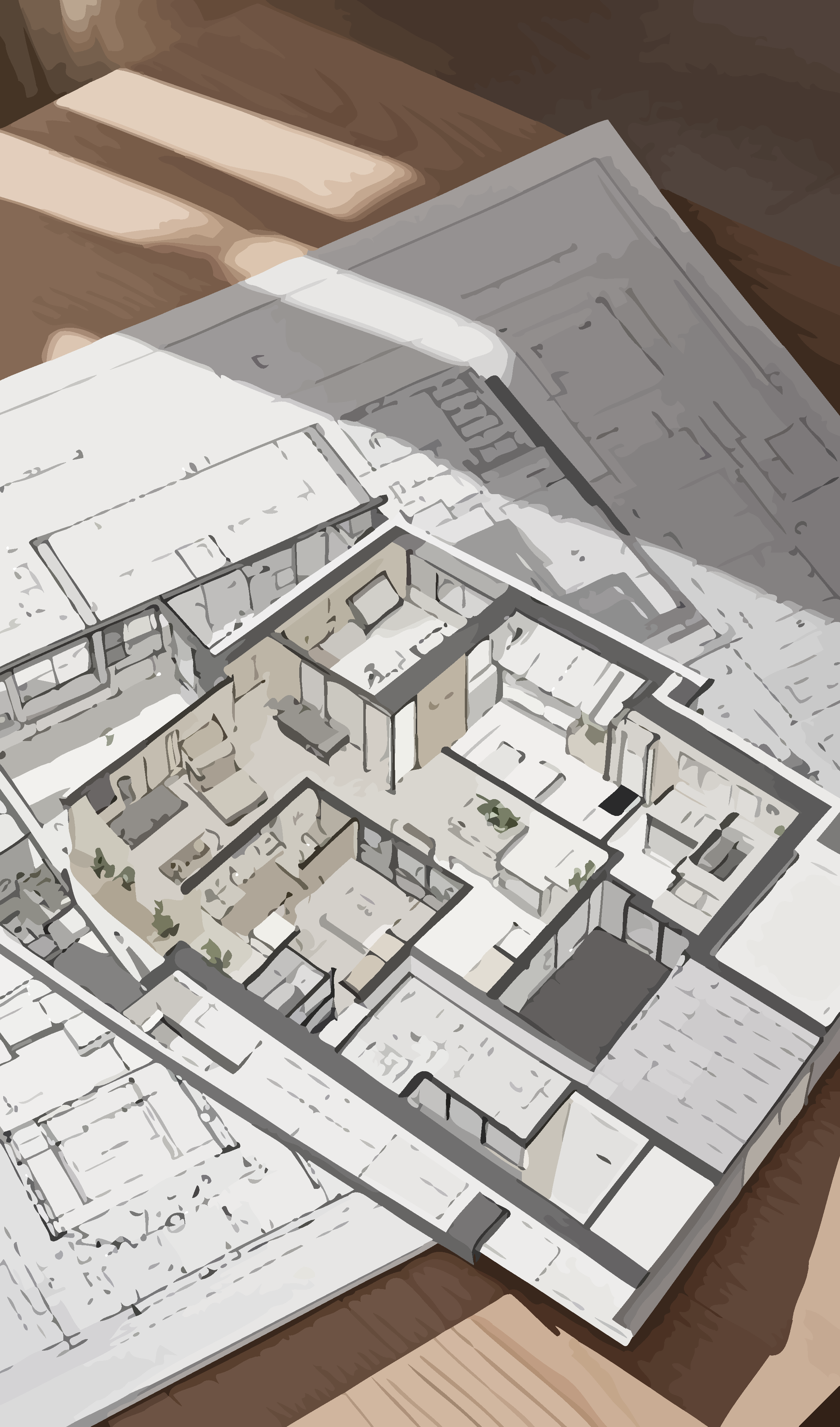 建筑平面圖線描矢量插畫圖形素材