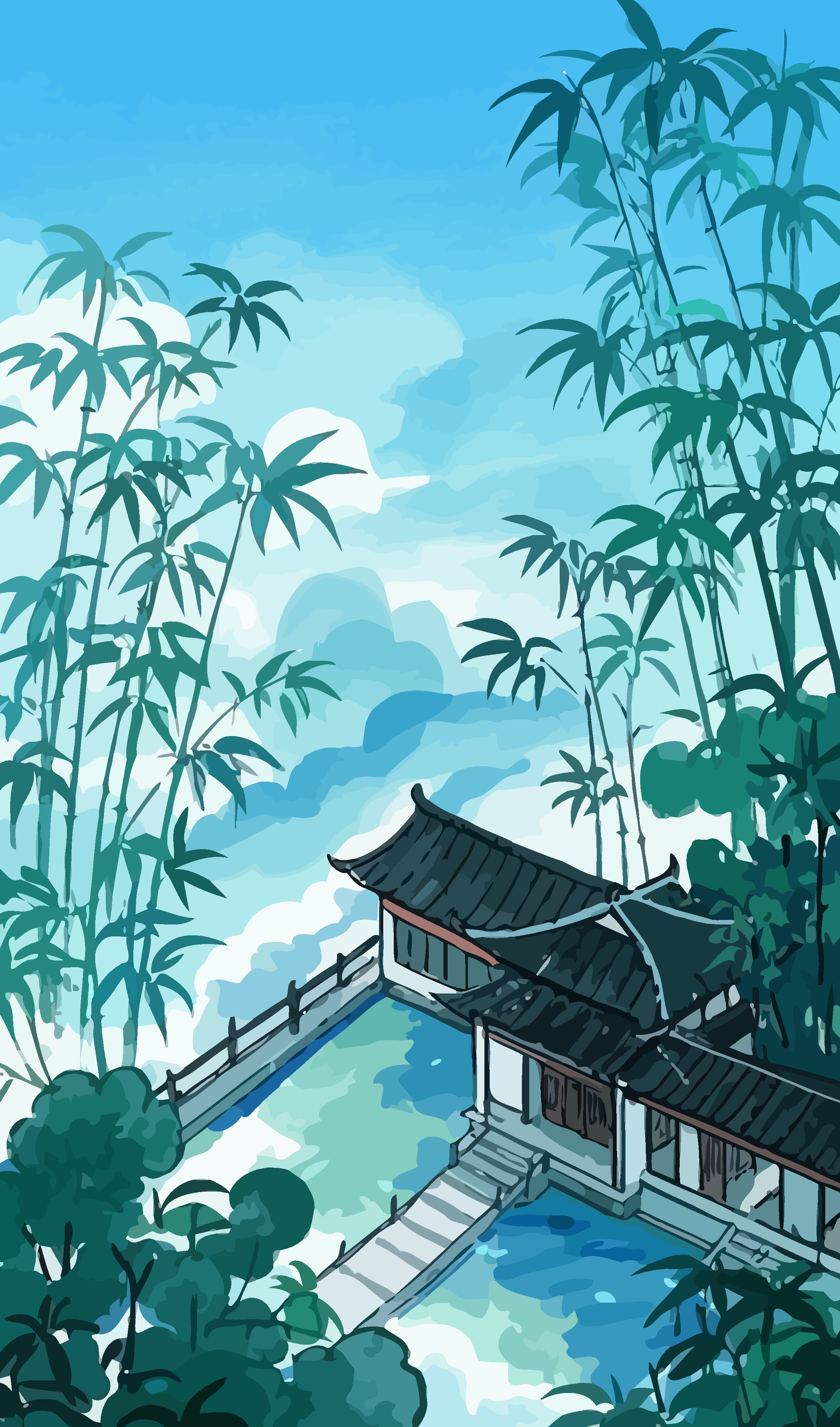 古风竹林人物矢量插画图形元素素材