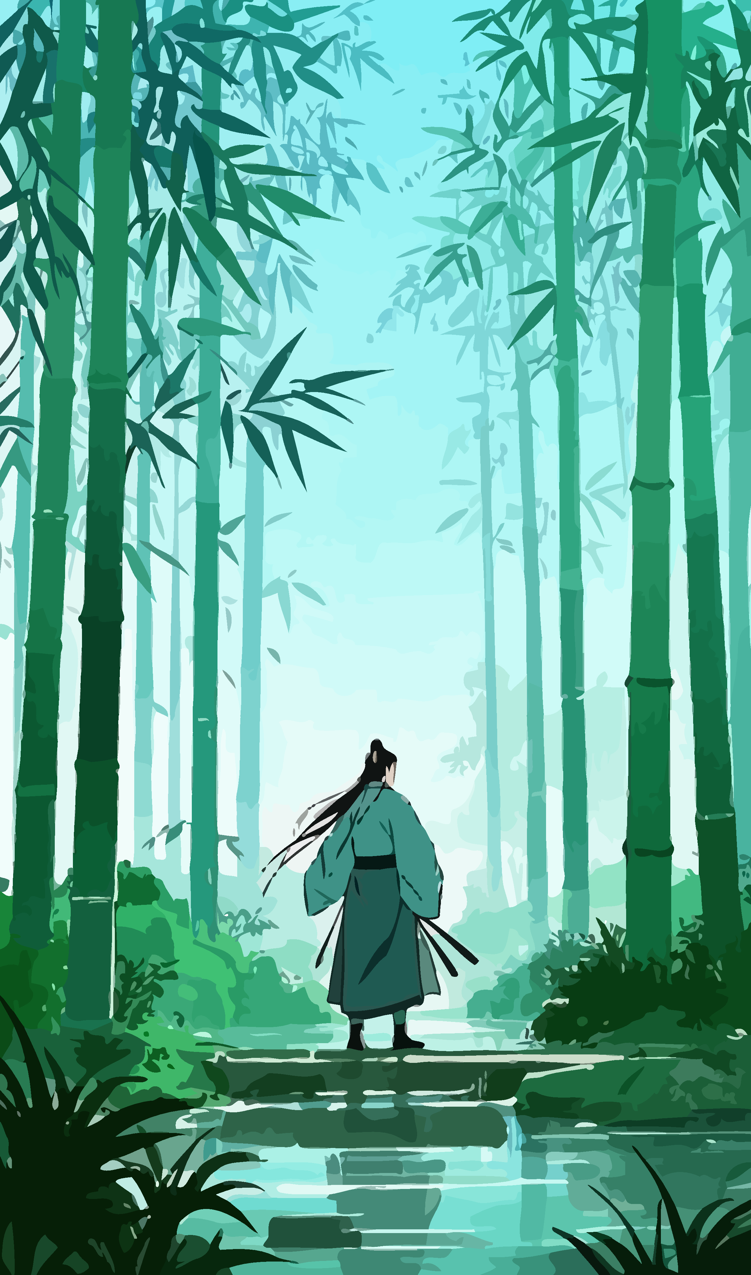 古风竹林人物矢量插画图形素材