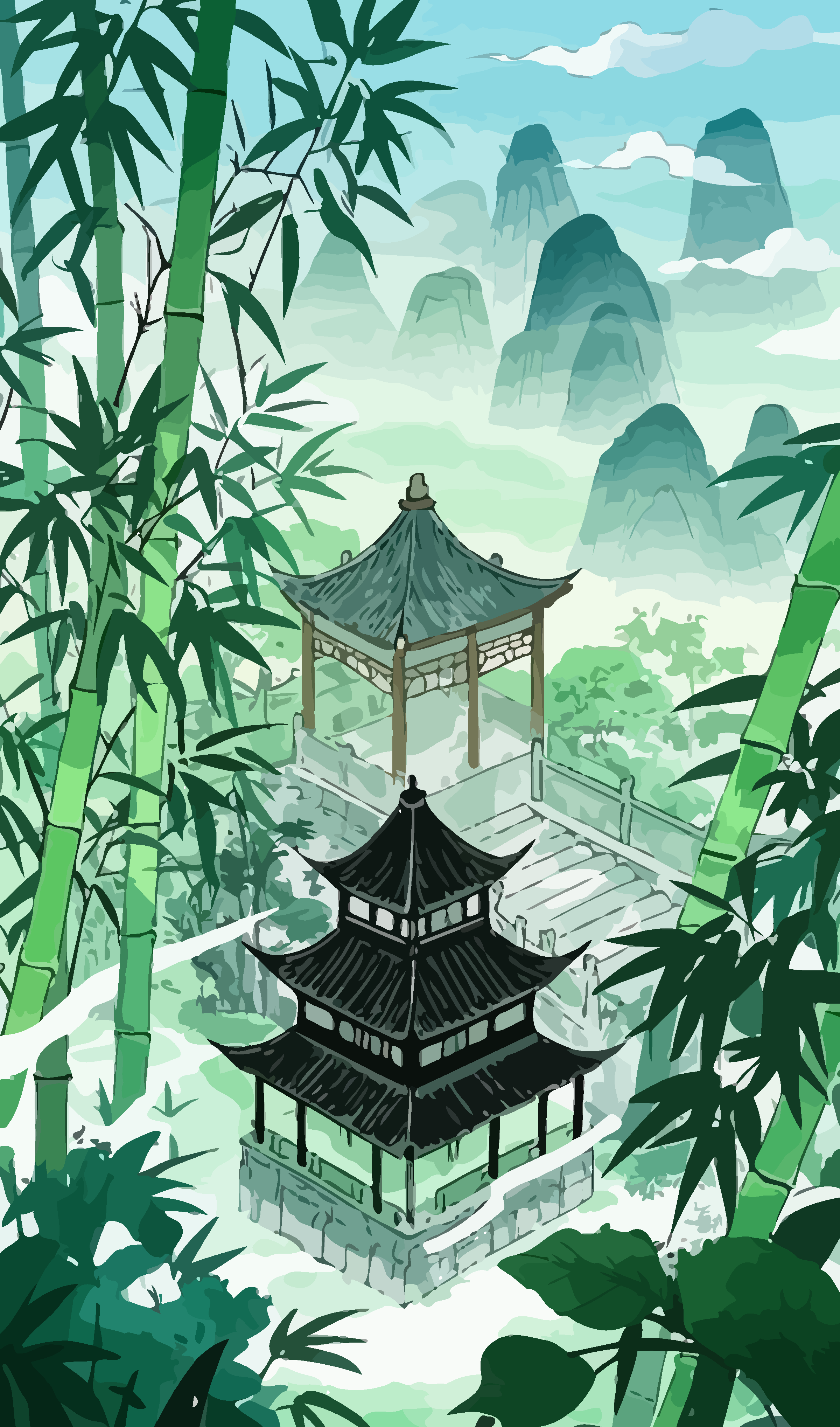 古风竹林人物矢量插画图形素材