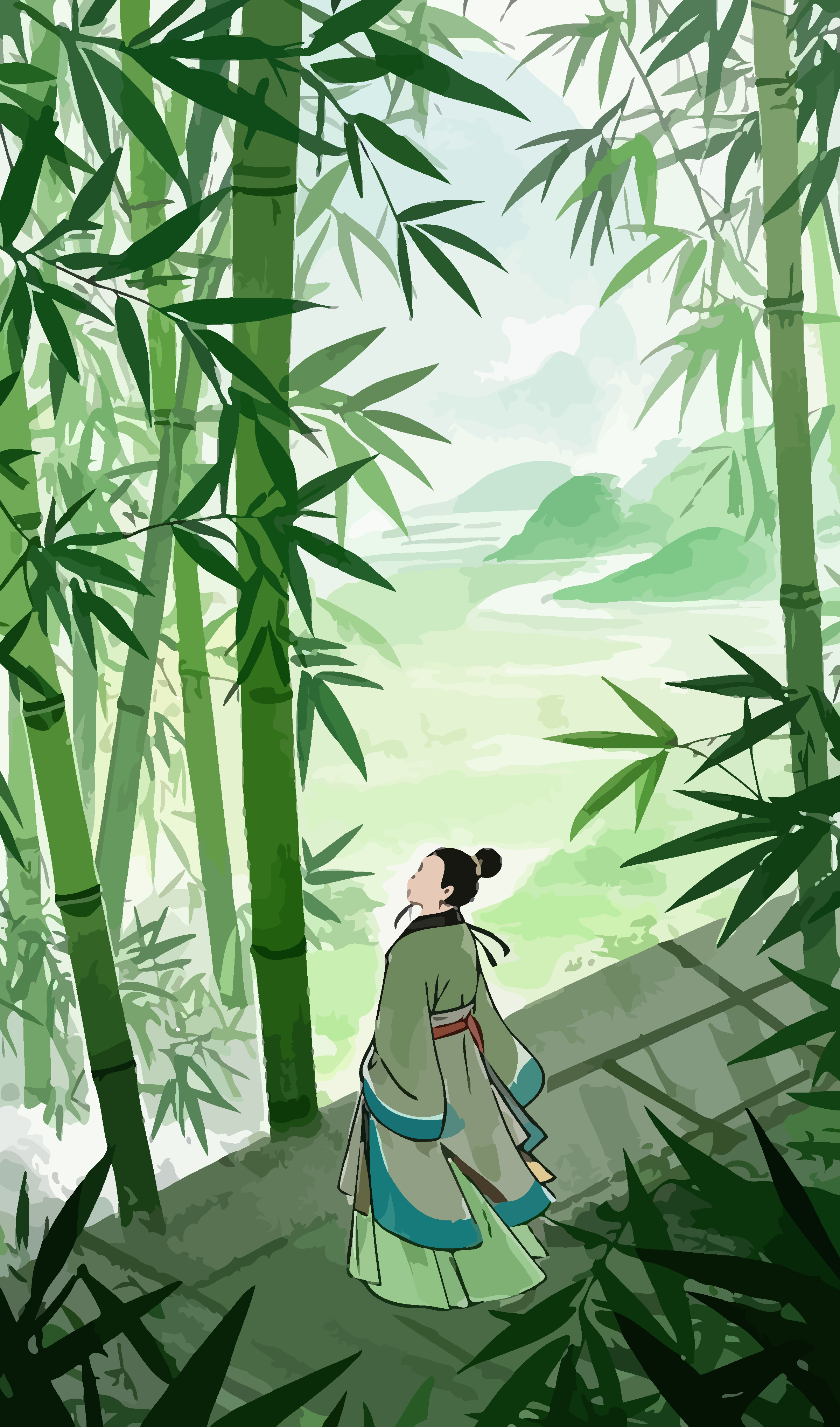 古风竹林人物矢量插画图形素材