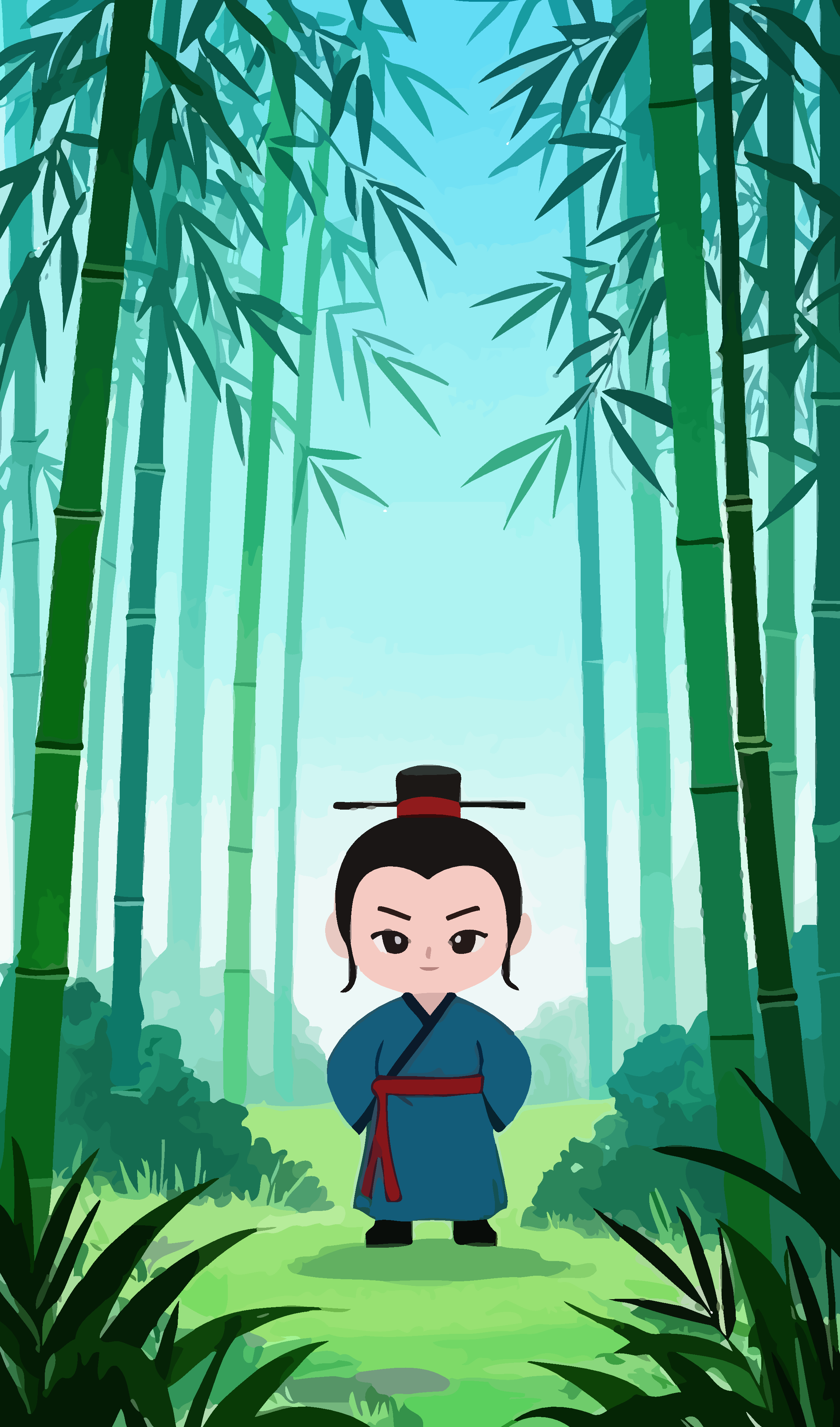 古风竹林人物矢量插画图形素材