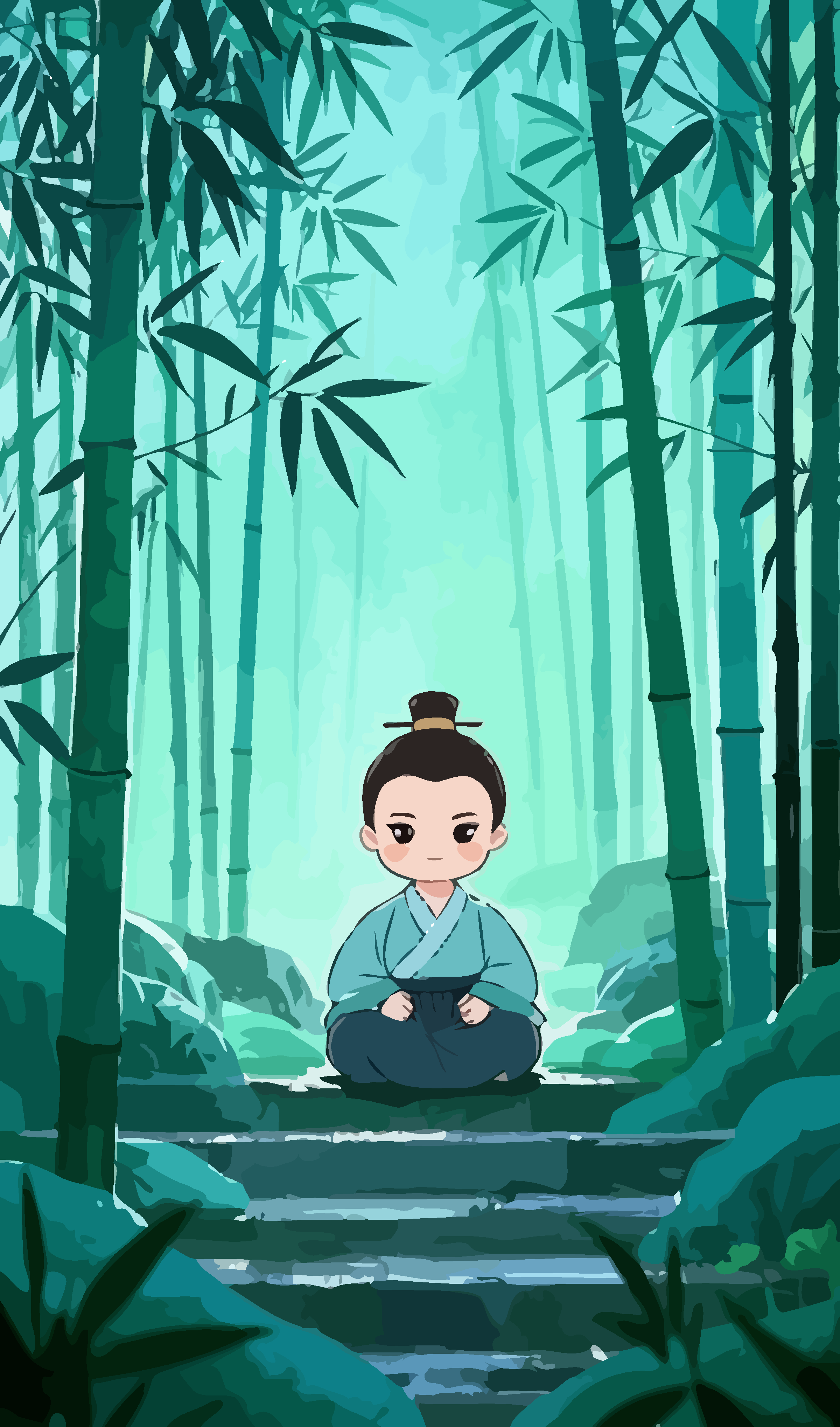 古风竹林人物矢量插画图形素材