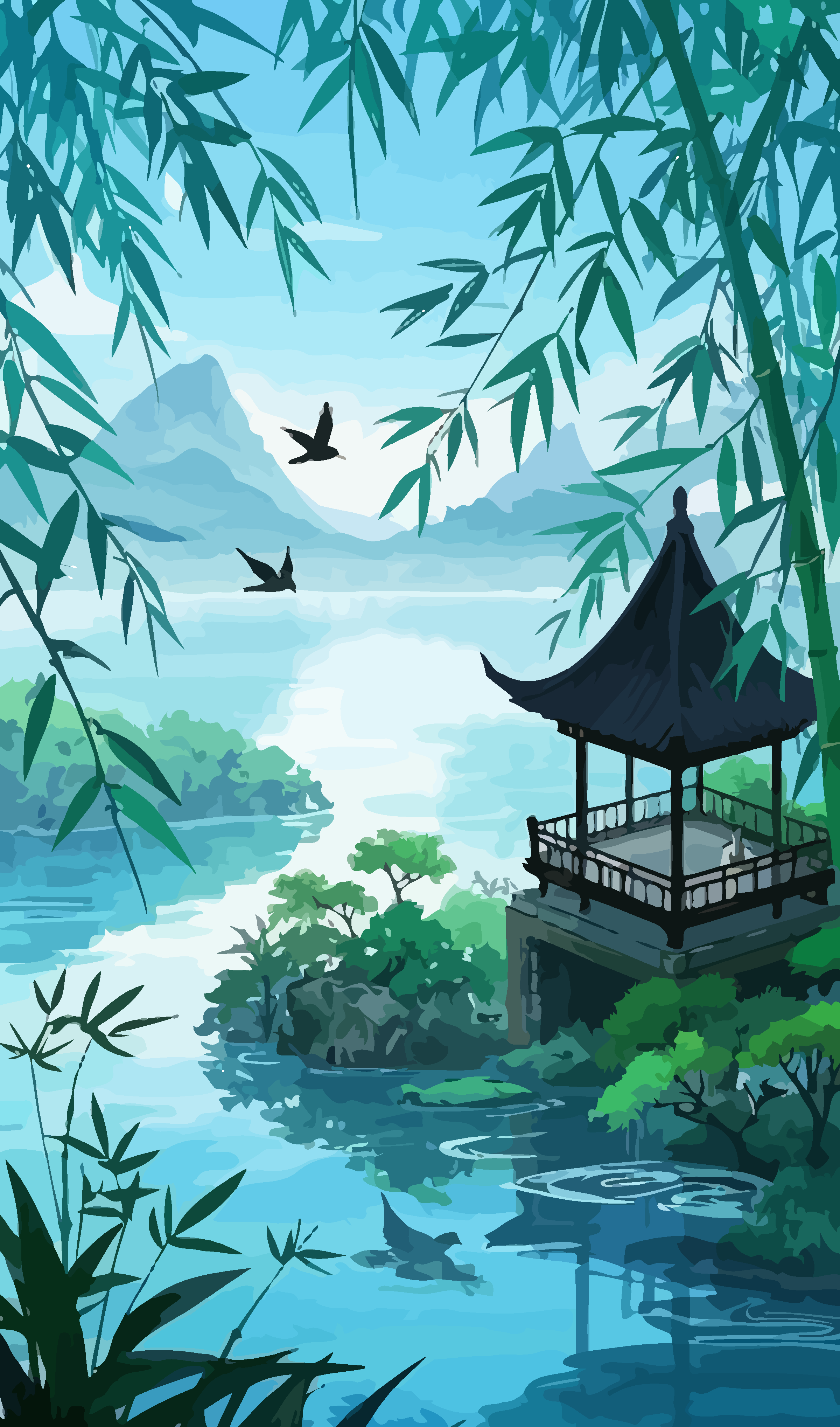 古风竹林人物矢量插画图形素材