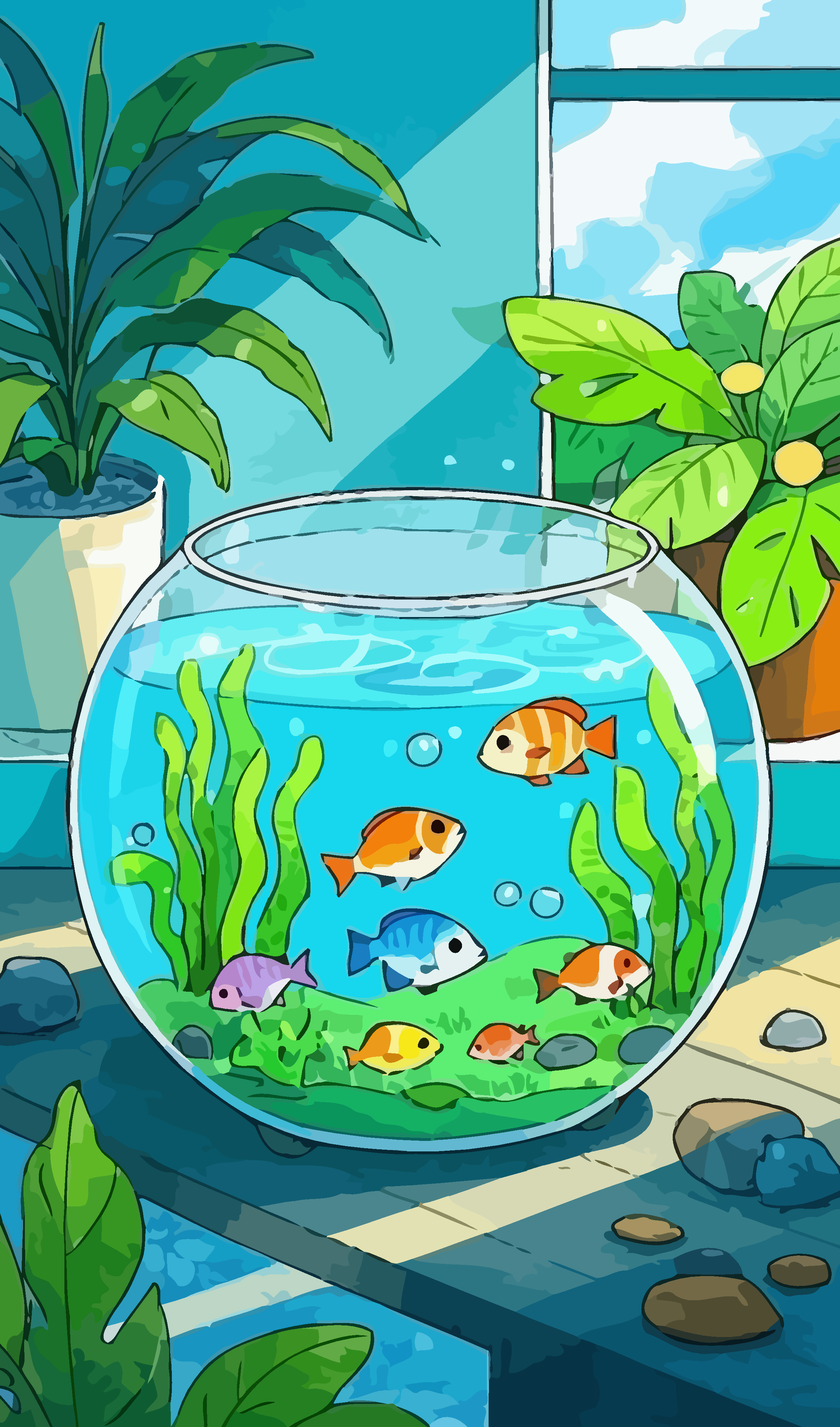 鱼缸矢量插画图形素材