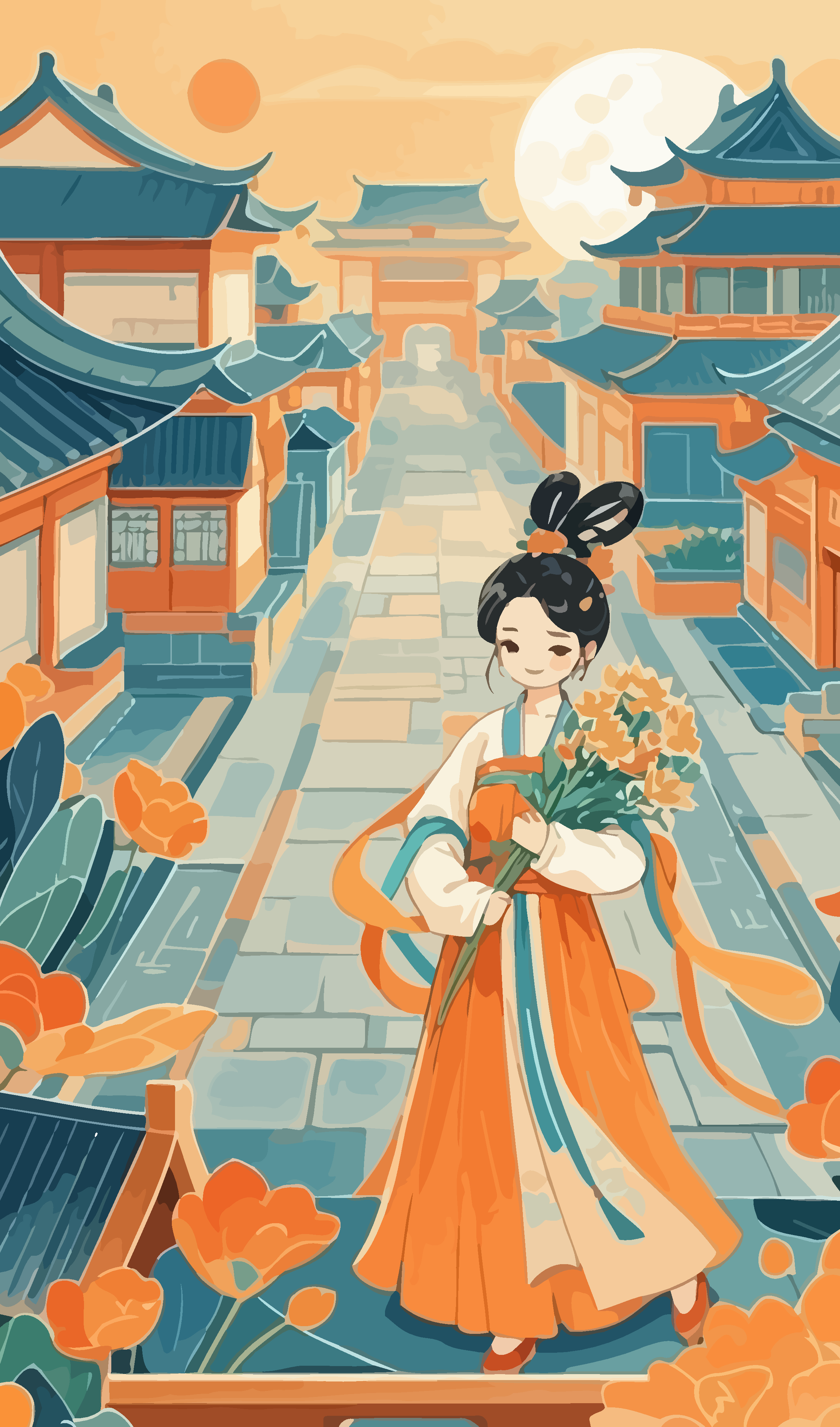 嫦娥古装美女矢量插画图形元素素材