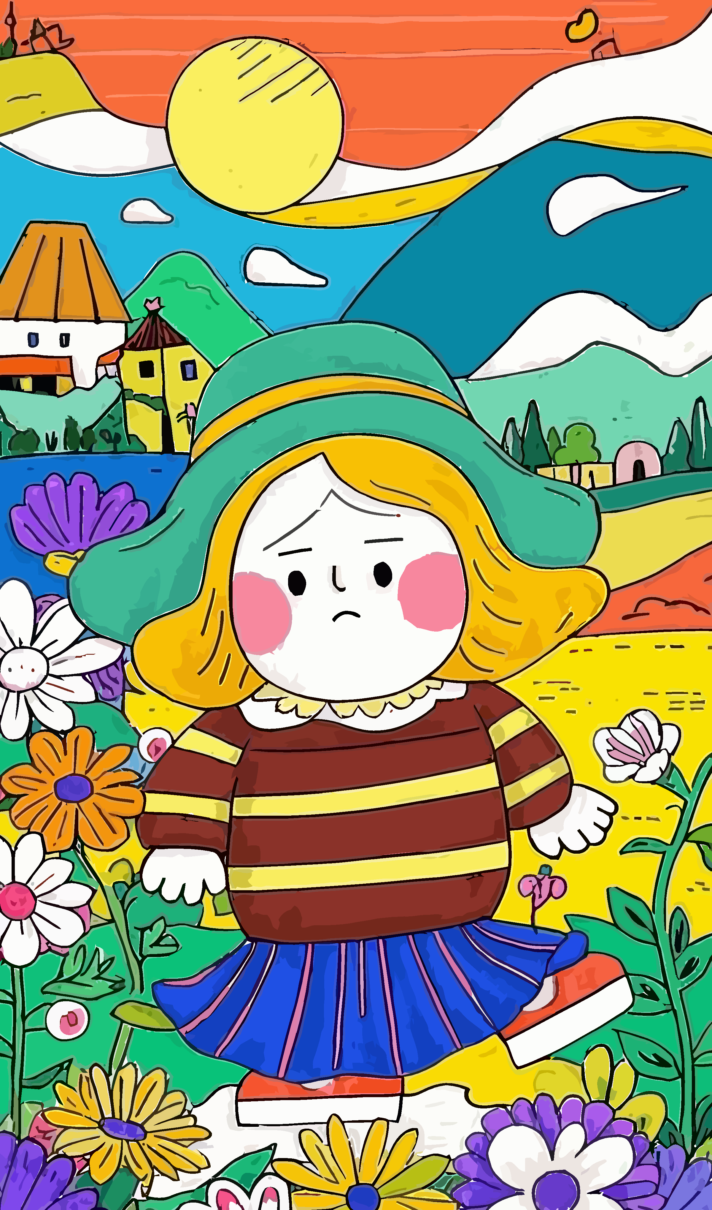 划船的胖女孩矢量插画图形素材