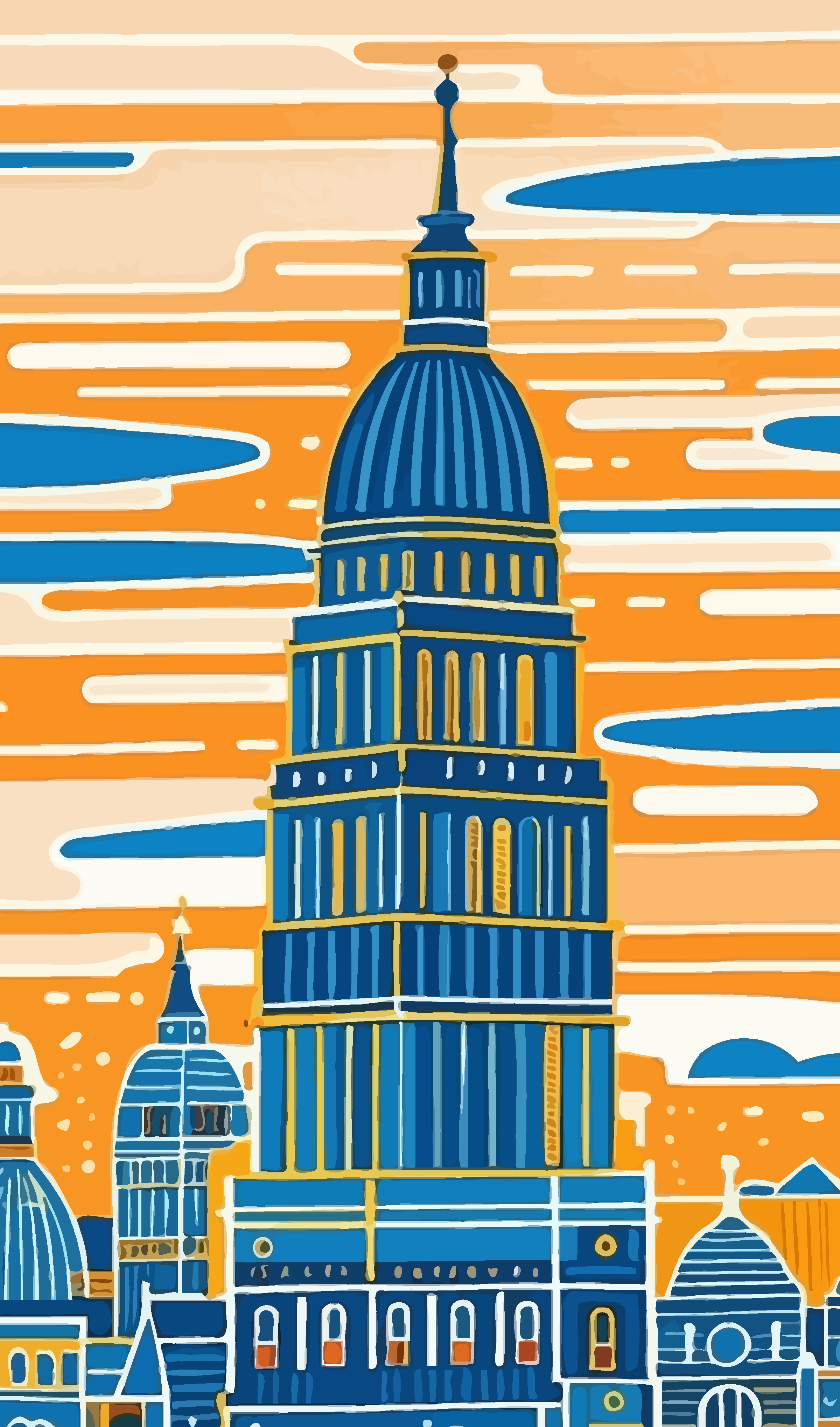 世界名建筑画矢量插画图形元素素材