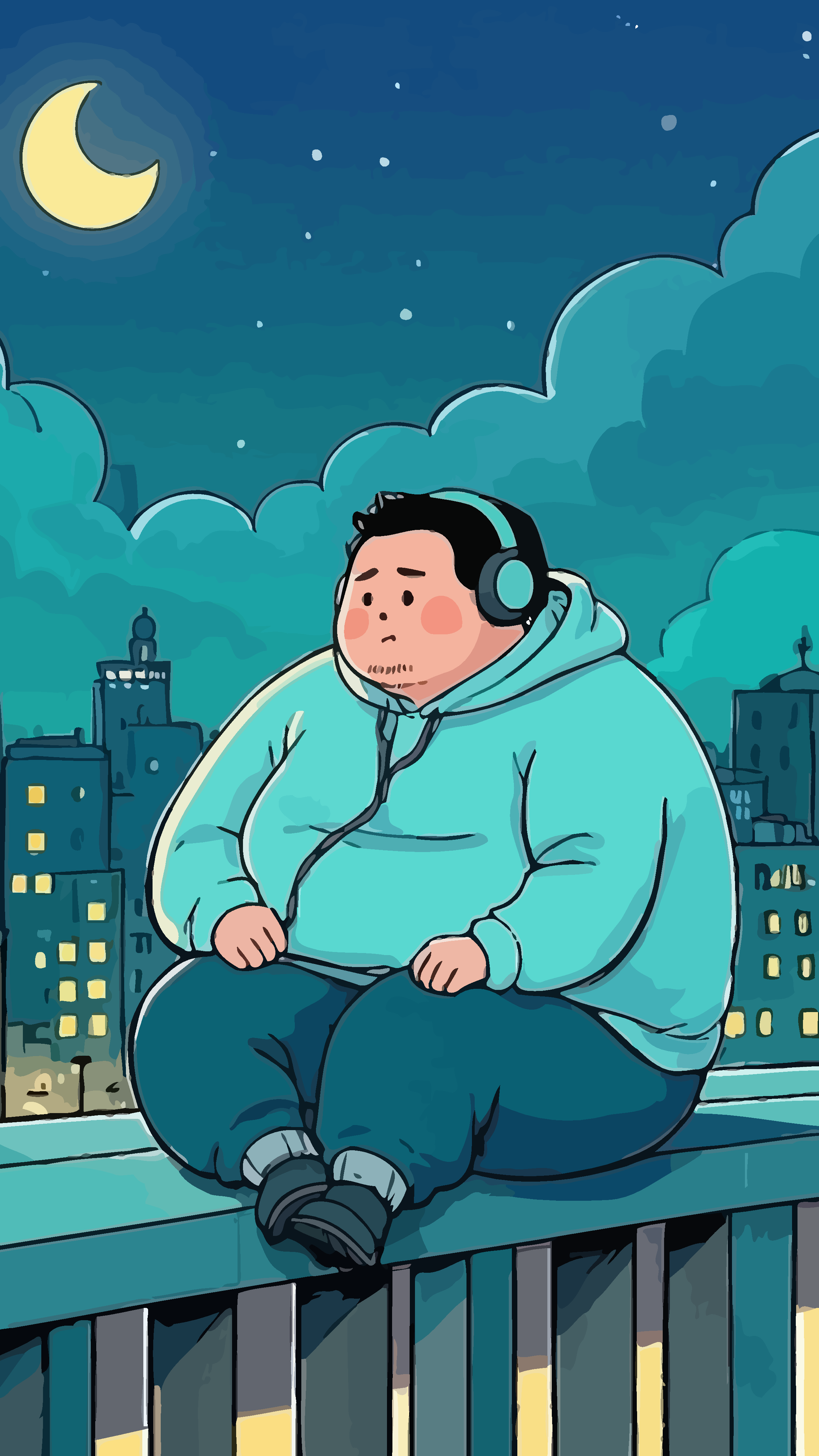 工作中的胖男人胖孩子矢量插画图形素材