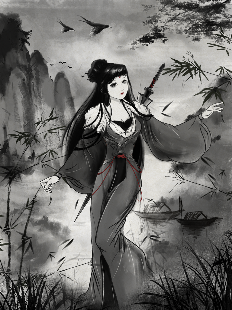 水墨中国风武侠人物背景素材素材