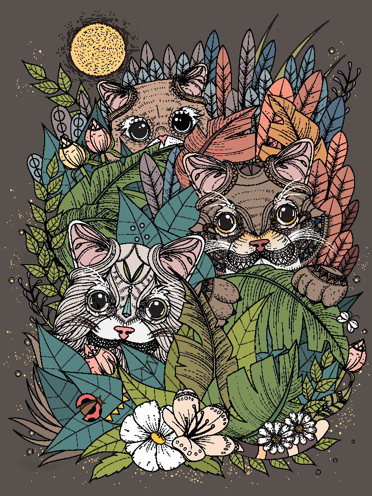 原始风卡通动物插画素材