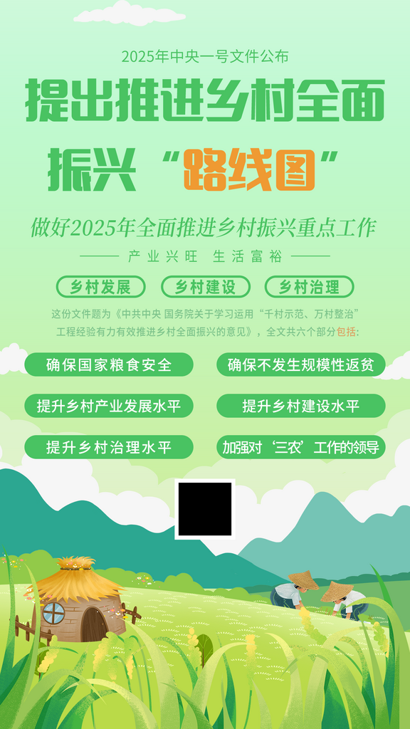 绿色中央一号乡村建设振兴海报素材