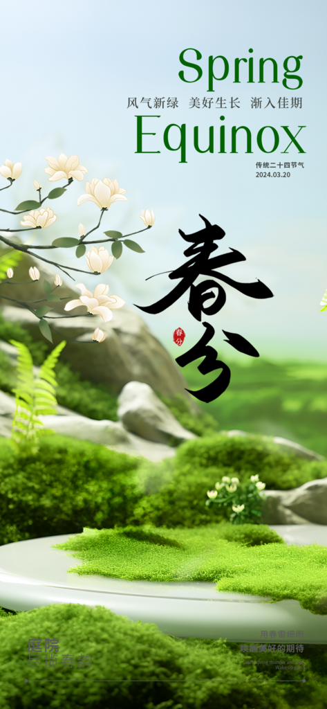 传统二十四节气春分绿色宣传海报素材