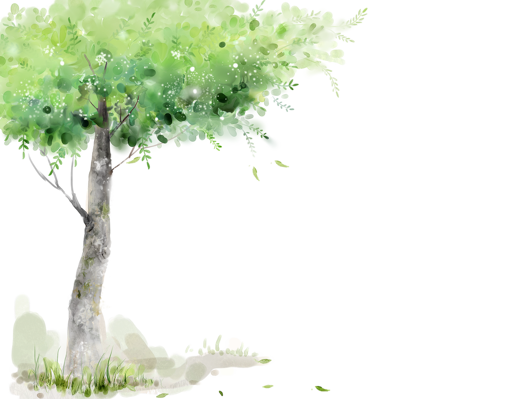 春天手绘水彩绿植大树背景素材