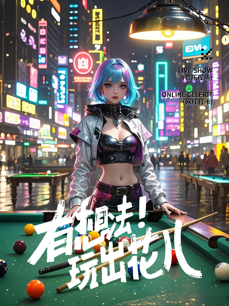 赛博朋克女孩打台球素材
