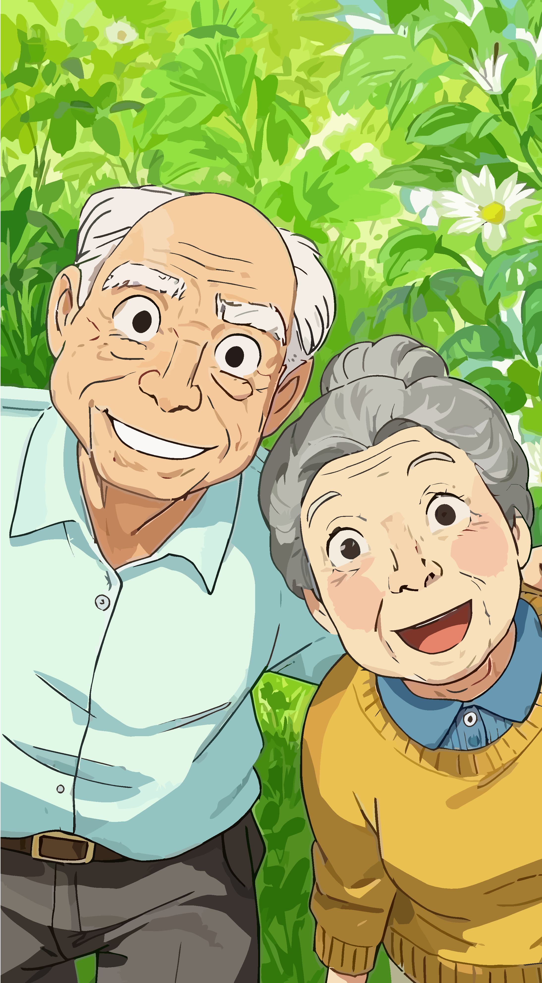 Q版手绘风老人插画素材
