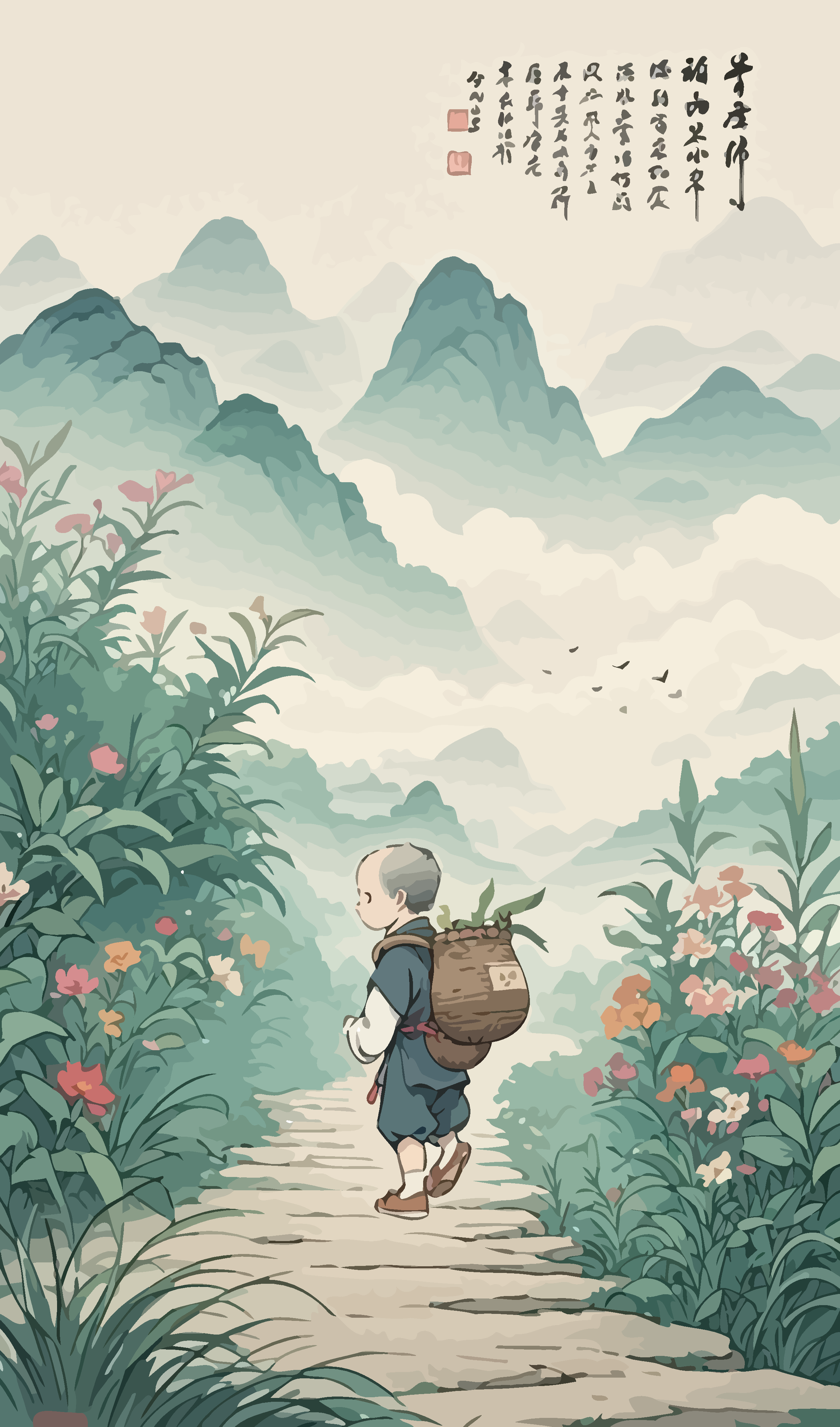 回家小孩矢量插画图形素材