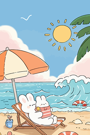 晒太阳的兔子海边兔子矢量插画图形素材下载-众图网