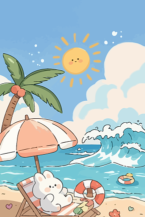 晒太阳的兔子海边兔子矢量插画图形元素素材下载-众图网