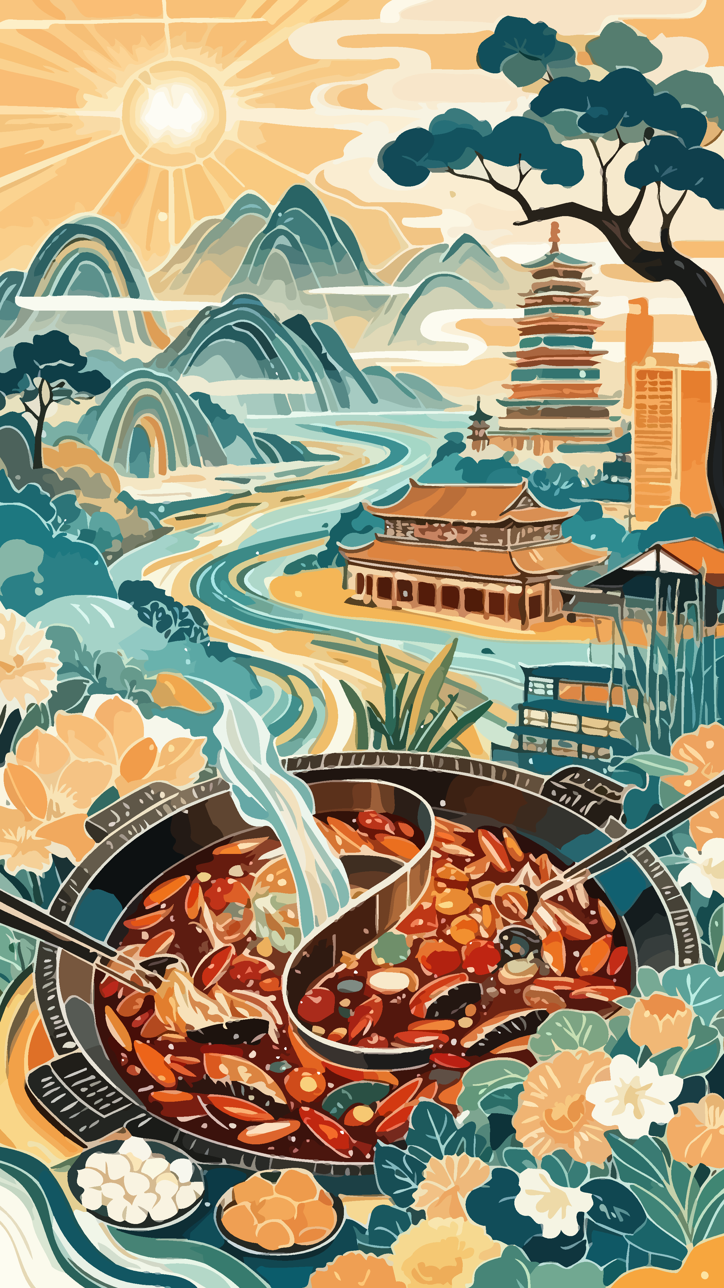 国风火锅矢量插画图形素材