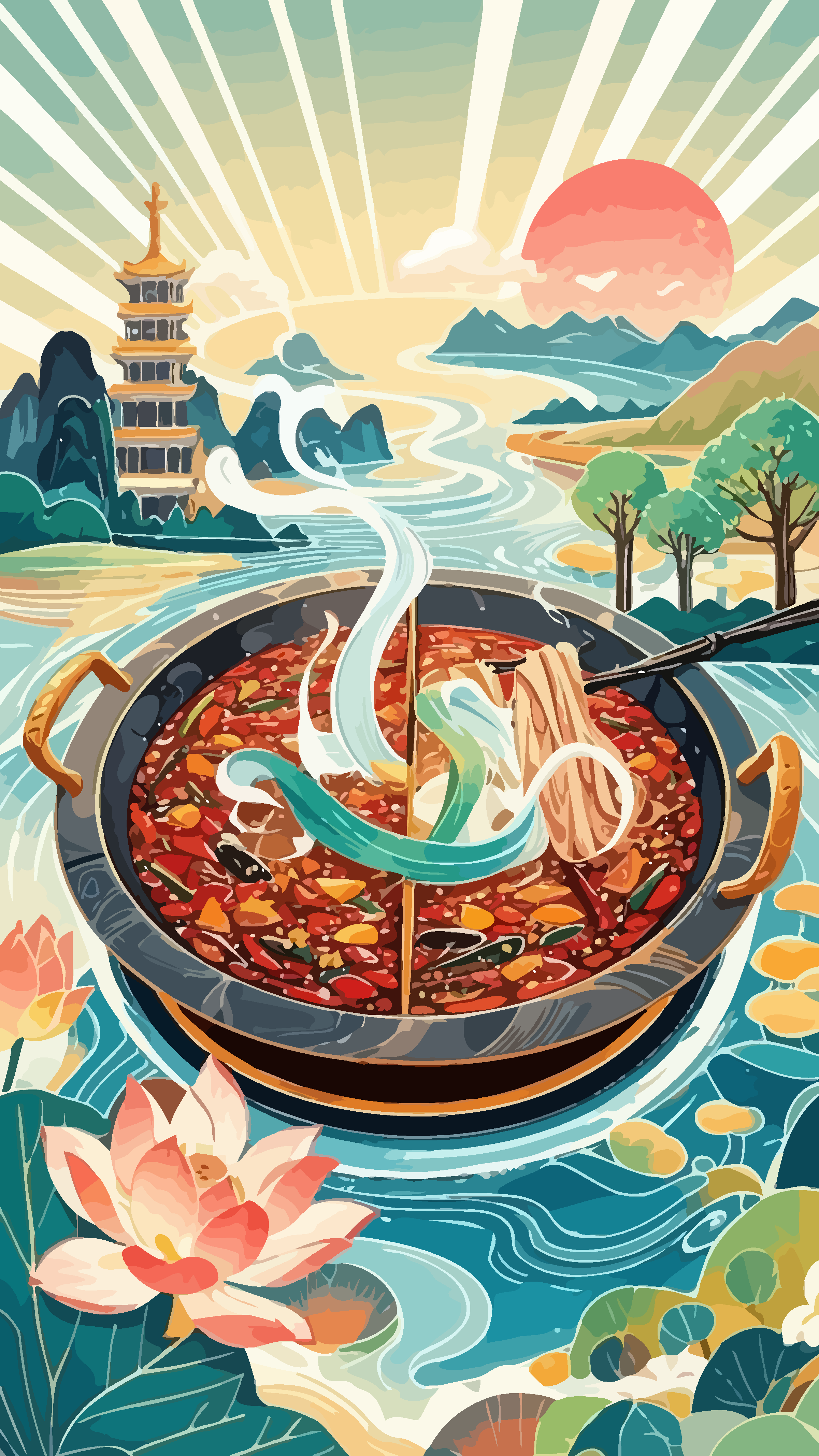 国风火锅矢量插画图形素材