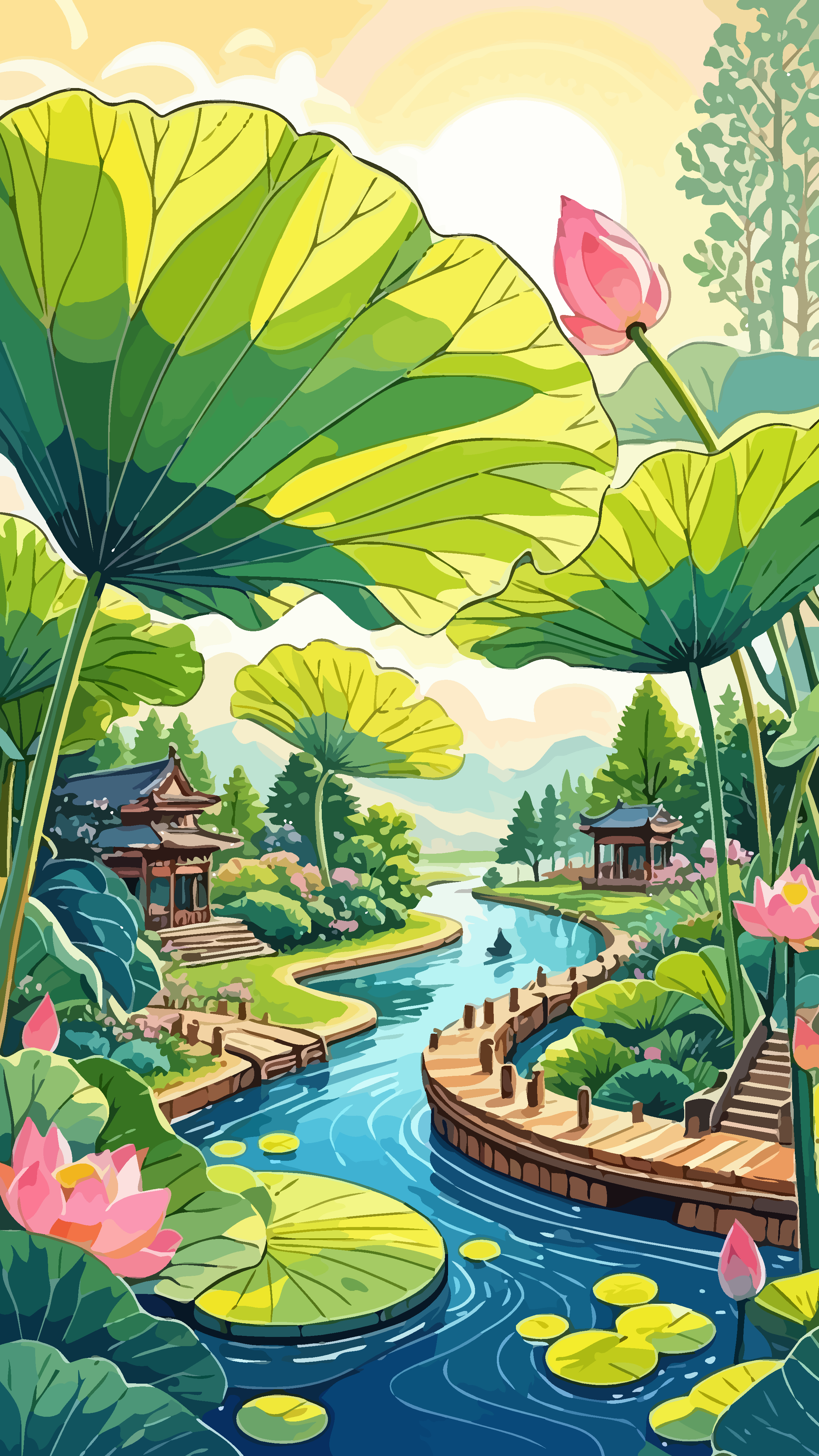 荷花微景观矢量插画图形素材