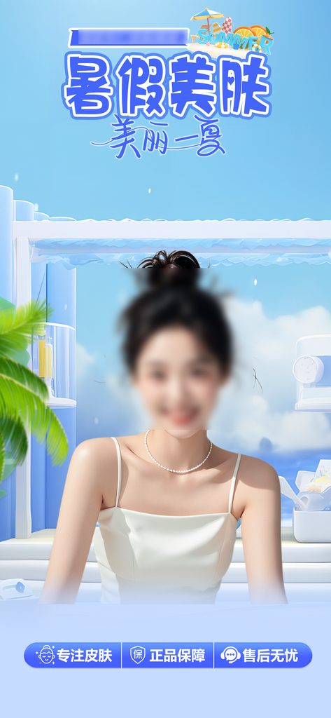 夏天夏医美美肤直播背景海报素材