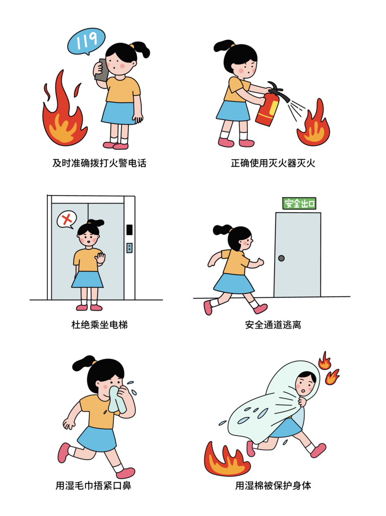 消防安全火灾逃生卡通小场景素材下载-众图网