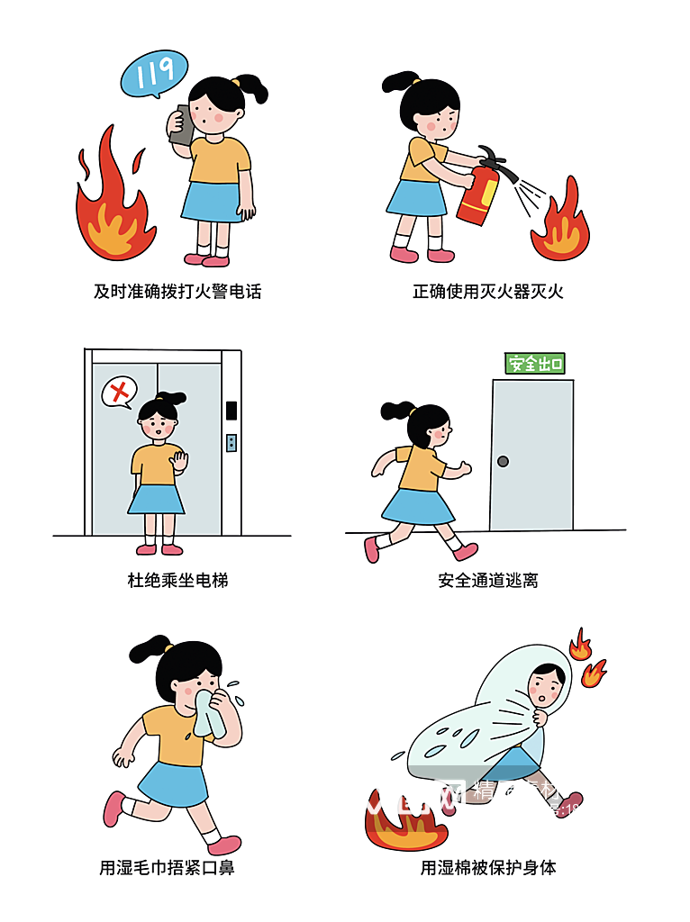 消防安全火灾逃生卡通小场景素材下载-众图网