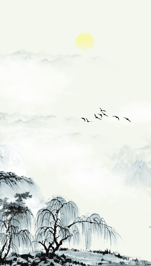 山水风景画中式装饰画挂画素材