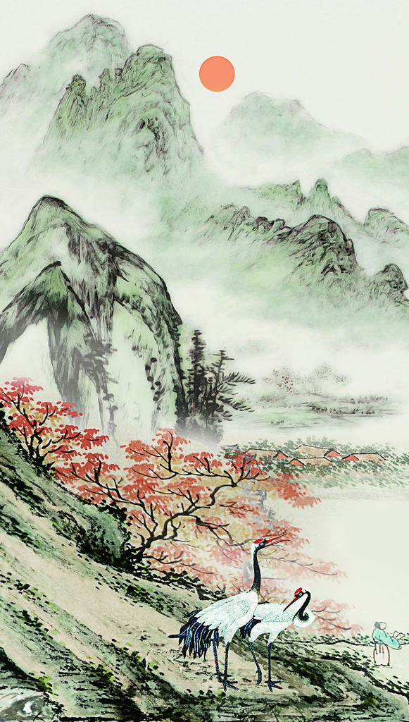 山水风景画国画装饰画素材