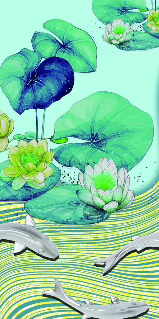 游鱼莲花装饰画挂画素材