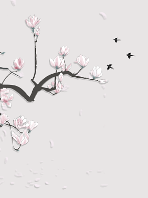 花枝树枝中式装饰画素材下载-众图网
