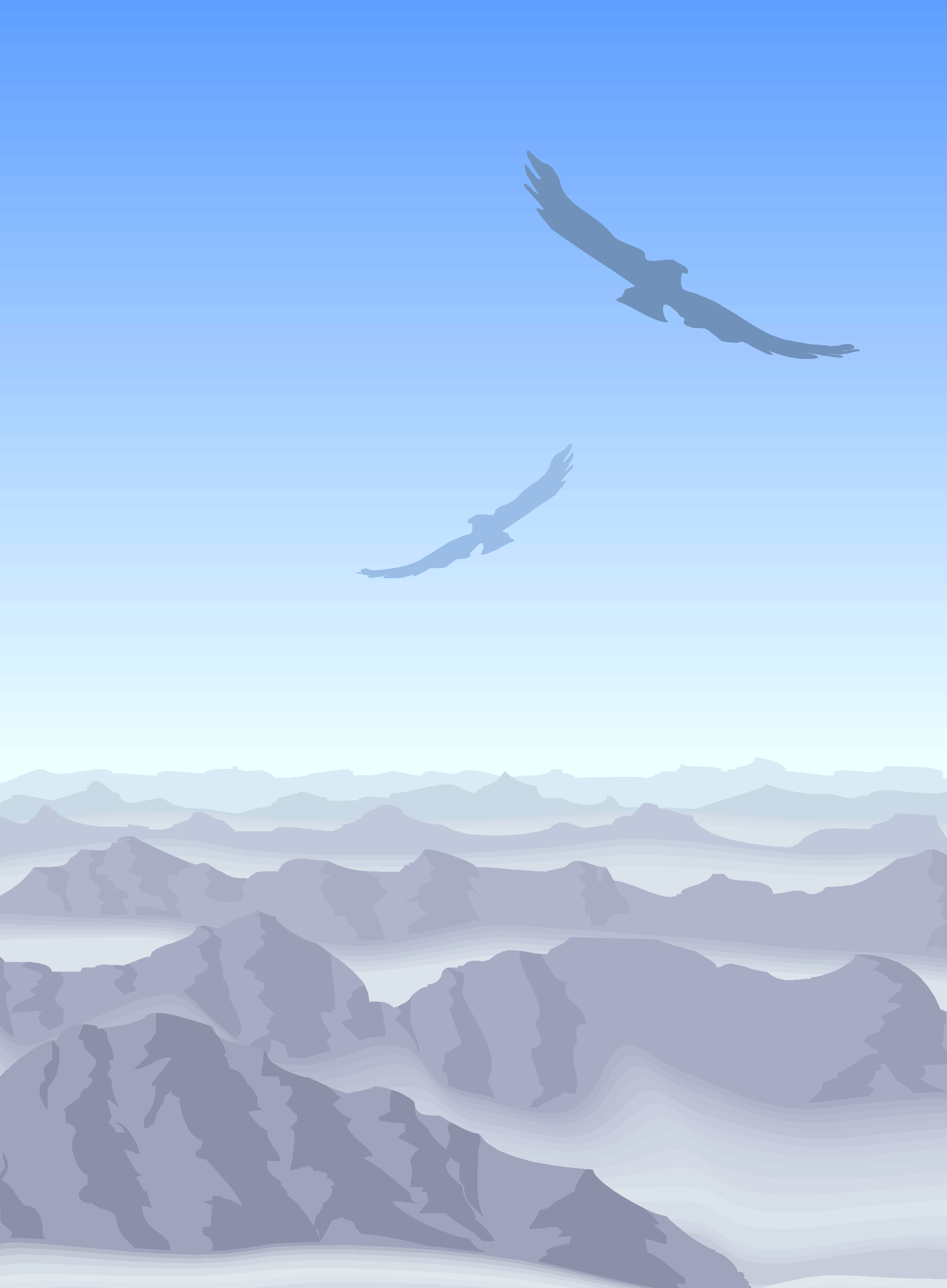 矢量山峰雄鹰飞翔插画素材