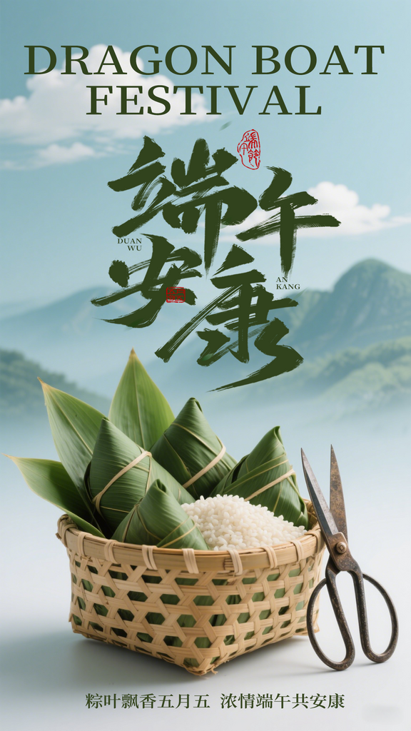 绿色简约端午节海报素材