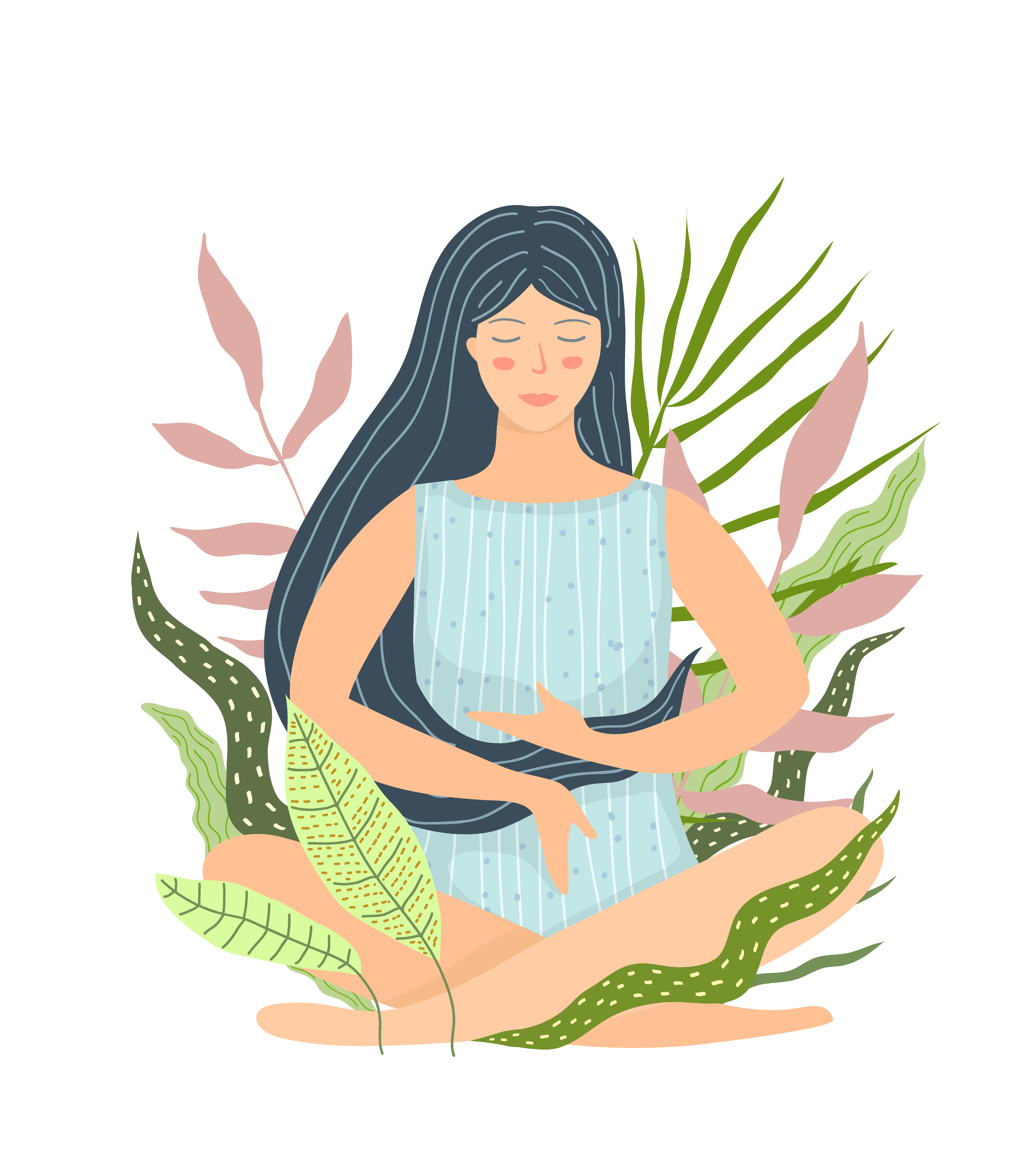 瑜伽冥想自然女孩卡通插画素材