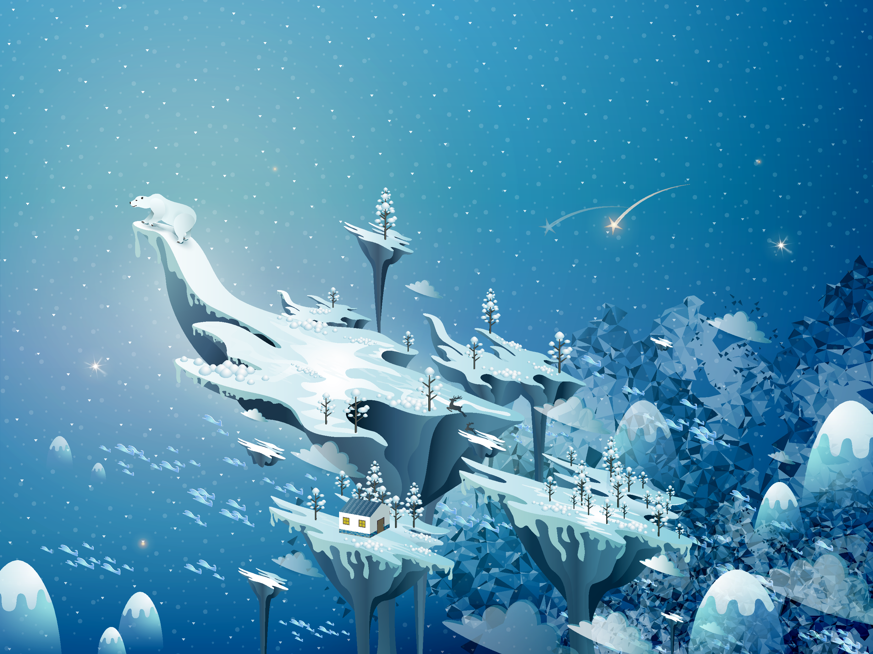 冰雪覆盖的奇幻空中城堡素材