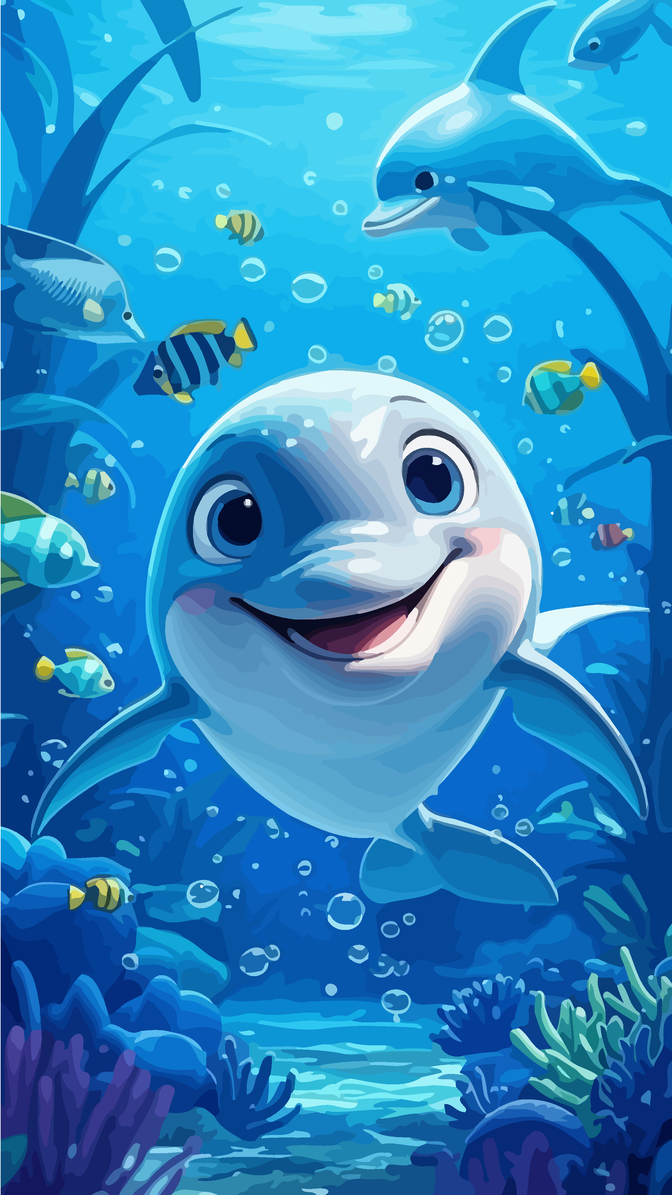 Q版海豚矢量插画元素素材