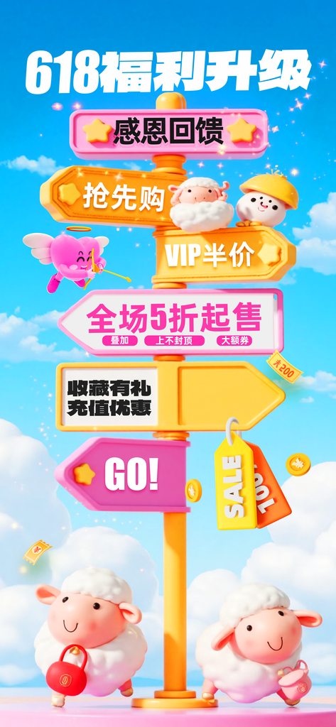 簡約3D618寵粉升級福利促銷營銷海報素材