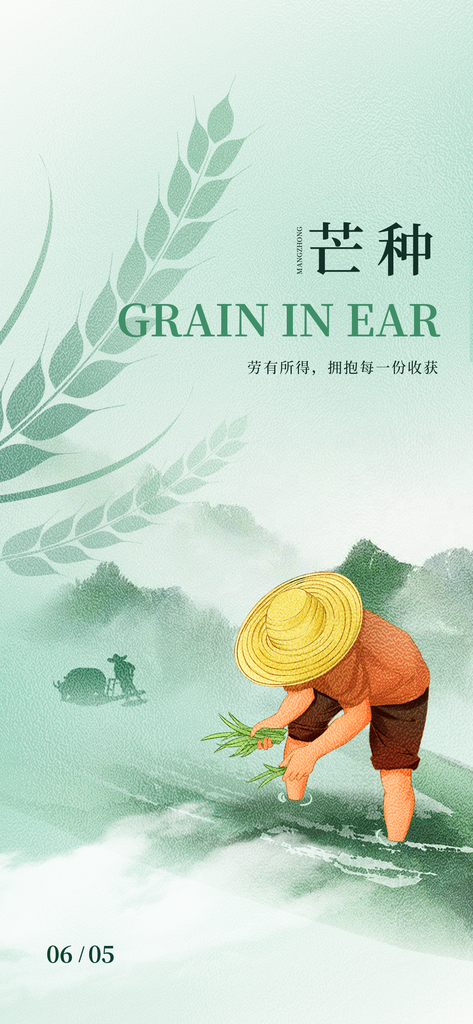 二十四节气芒种简约海报素材
