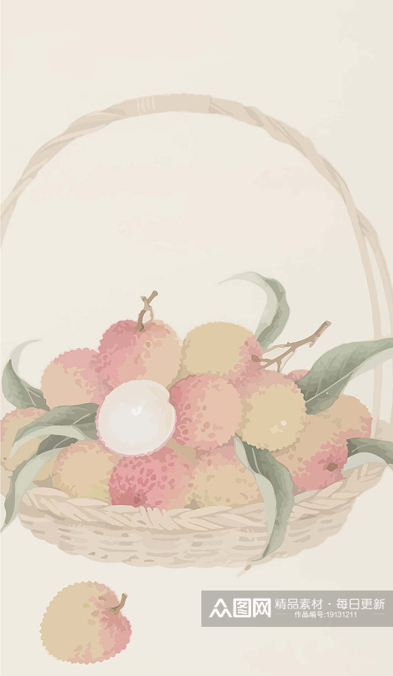 水彩画荔枝矢量插画素材下载-众图网