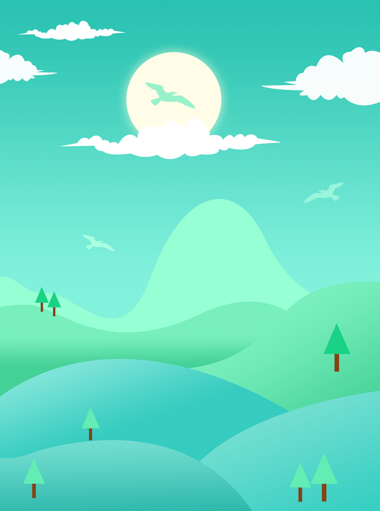 唯美治愈系风景画插画素材