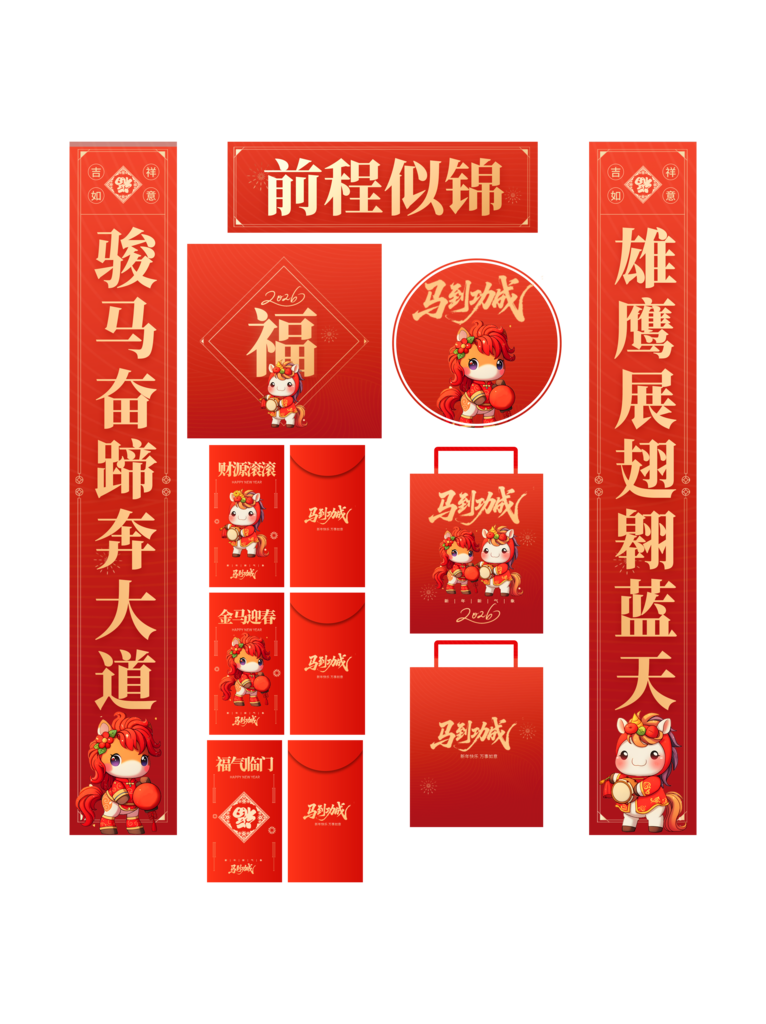 马年2026年新年对联春联福字春节物料素材