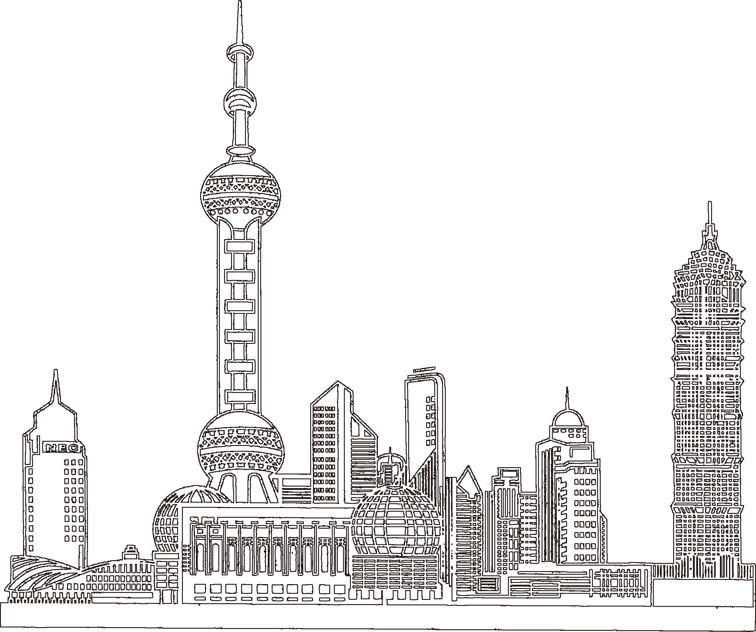 城市建筑手绘风景素材