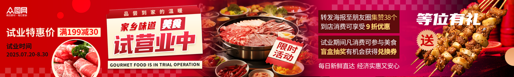 渐变风试营业餐饮美食抖音五连图海报素材